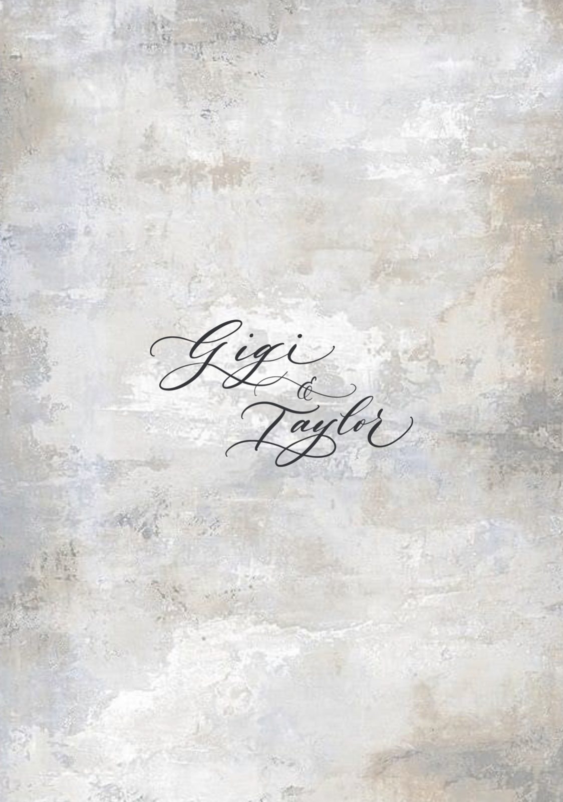 Digital calligraphy couple names on a marbled ivory wedding backdrop